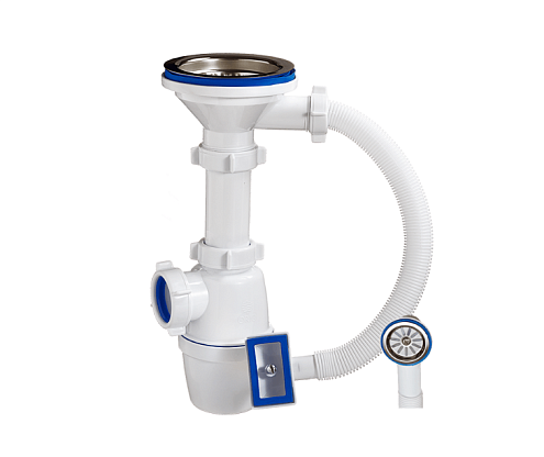 Сифон бутылочный 3 1/2&quot; с универсальным переливом для каменных моек ОРИО АВ-1057/1: фотография 1