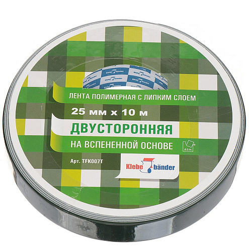 Двухсторонняя лента для крепления зеркал (вспененная) 25ммх10м, 1000мкм, белый, W-con: фотография 1