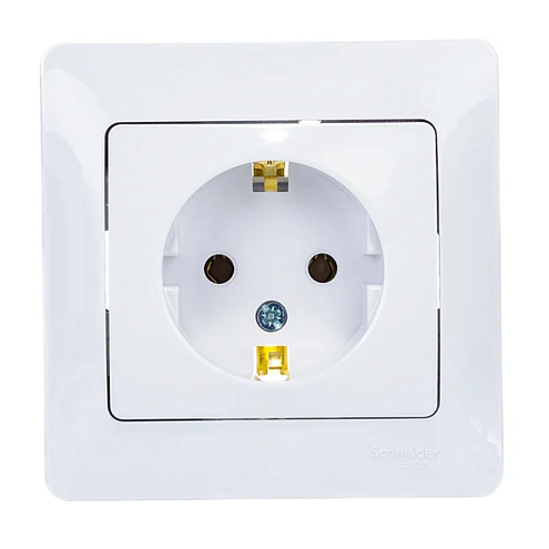 Розетка 1-м СП Glossa 16А IP20 с заземлением в сборе белая SE GSL000142: фотография 1