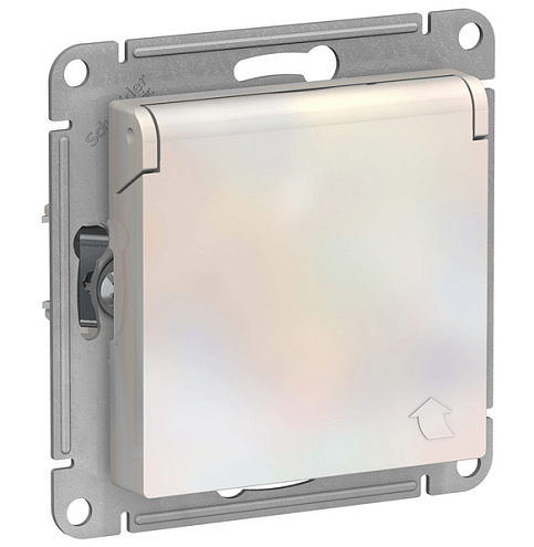 Механизм розетки 1-м СП ATLAS DESIGN с заземл. защ. шторки с крышкой 16А IP20 жемчуг SchE ATN000446: фотография 1