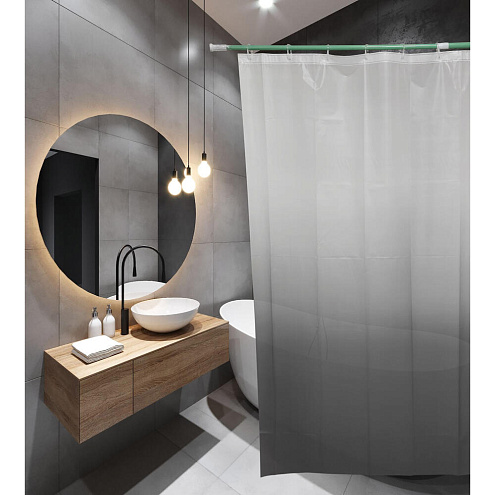 Занавеска-штора для ванн SANTREK HOME 180х180 PEVA 60697 с кольцами Градиент чёрно-белый П214: фотография 1