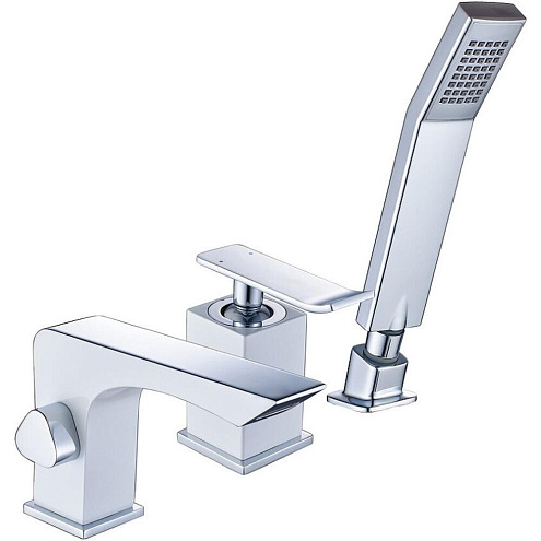 Смеситель Lemark &quot;Контест&quot; LM5845CW для ванны встраиваемый на 3 отверстия с аксессуарами хром/белый: фотография 1