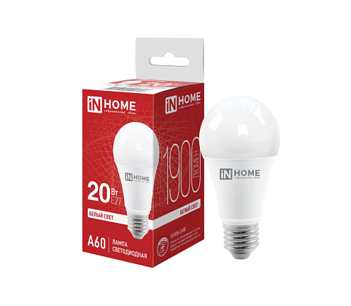 Лампа светодиодная LED-A60-VC 20Вт груша 230В Е27 4000К 1900Лм IN HOME 4690612020303: фотография 1