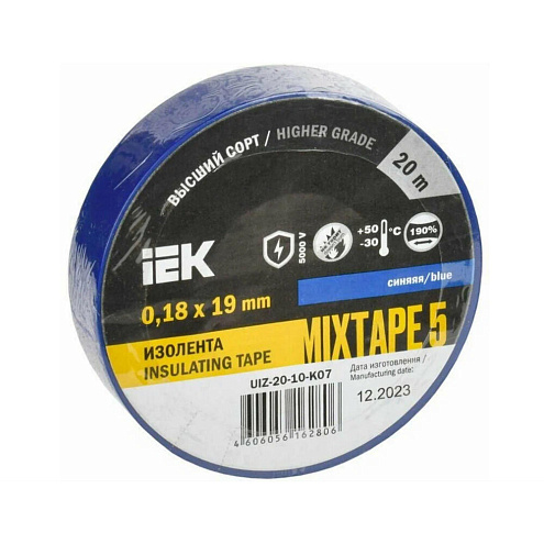 Изолента MIXTAPE 5 0,18х19мм синяя 20м IEK UIZ-20-10-K07: фотография 1
