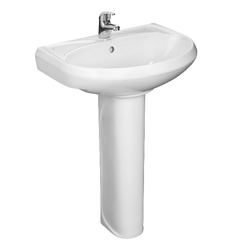 Умывальник-тюльпан Santeri Вест - 56,4 белый, с отверстием, с пьедесталом: фотография 1