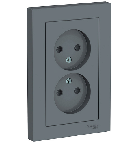 Розетка 2-м ATLAS DESIGN без заземл. защ. шторки16А в сборе грифель SchE ATN000722: фотография 1