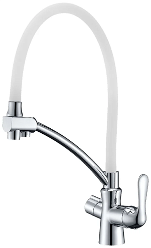 Смеситель Lemark &quot;Комфорт&quot; LM3070C-White для кухни с гибким изливом подключение к фильтру питьевой воды хром/белый: фотография 1