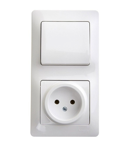 Блок комбинированный Glossa: розетка + 1-клавишный выключатель белый Systeme Electric GSL000160: фотография 1