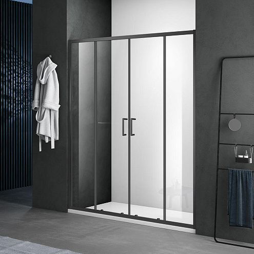 Душевое ограждение SANTREK AQUA Lea- DF-1600-C-Matt Black 1600*1850 Прямое стекло Прозр 5мм, профиль Чёрный  : фотография 1