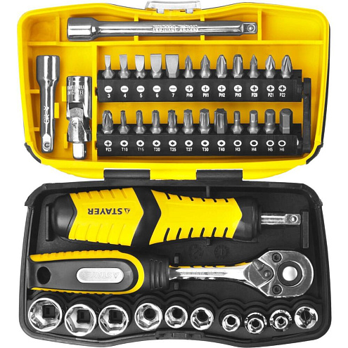 Набор бит и торцевых головок Profi, с трещеткой и воротком, 39 предметов, STAYER: фотография 1