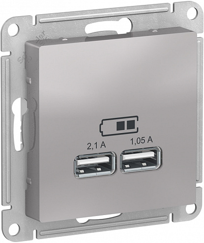 Механизм розетки USB ATLAS DESIGN 5В 1порт х 2.1А 2порта х 1.05А алюм. SchE ATN000333: фотография 1