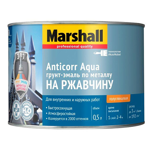 Грунт-эмаль Marshall ANTICORR Aqua 0,5л BW: фотография 1