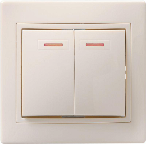 Выключатель 2-кл. СП Кварта 10А IP20 ВС10-2-1-ККм с индикацией крем. IEK EVK21-K33-10-DM: фотография 1