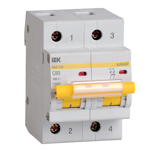 Выключатель автоматический модульный 2п C 80А 10кА ВА47-100 KARAT IEK MVA40-2-080-C: фотография 1