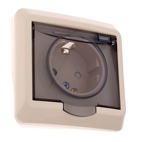 Розетка Этюд 16А IP44 250В с заземлением защитные шторки кремовый Systeme Electric PC16-044K: фотография 1
