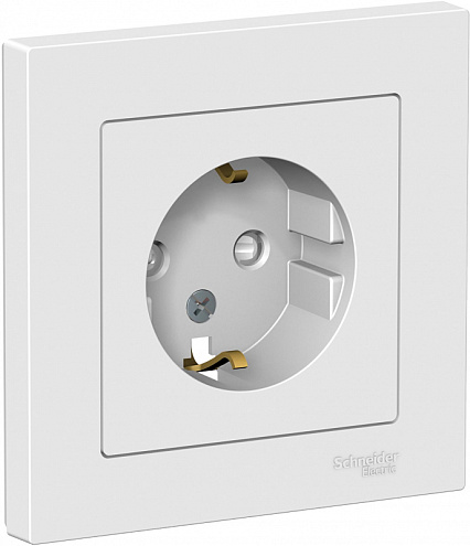 Розетка ATLAS DESIGN с заземл. защ. шторки 16А в сборе бел. SchE ATN000144: фотография 1