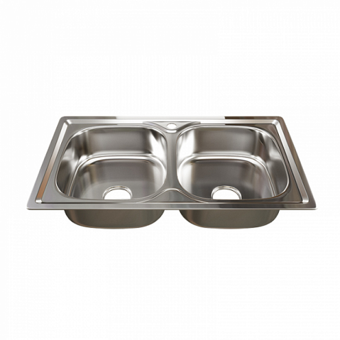 Мойка врезная 460х810 2-х чашевая выпуск 3 1/2" MIXLINE 180 мм с сифоном: фотография 1