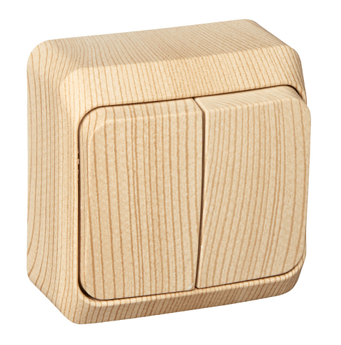 Выключатель 2-клавишный Этюд Дача 10А IP20 сосна Systeme Electric BA10-002D: фотография 1