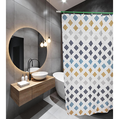 Занавеска-штора для ванн SANTREK HOME 180х180 ФОТОПРИНТ Polyester 60314 с кольцами Декор-4 П172: фотография 1