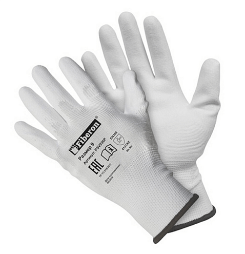 Перчатки "Для точных работ" из полиэстера с полиуретановым покрытием, белые, размер L, Fiberon: фотография 1