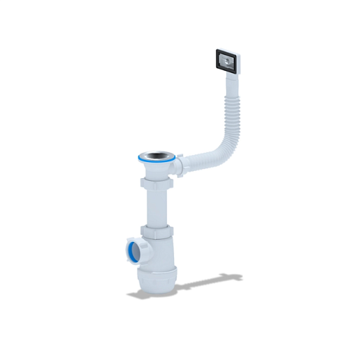 Сифон Грот для кухонной мойки 1 1/2&quot;х40 с гибким прямоугольным переливом АНИ Пласт А0140S: фотография 1