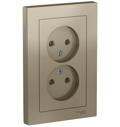 Розетка 2-м ATLAS DESIGN без заземл. 16А в сборе шампань SchE ATN000520: фотография 1