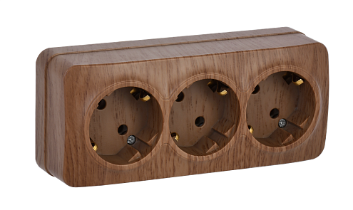 Розетка 3-м ОП GLORY РС23-3-ХД 16А с заземлением дуб IEK ERH31-K24-16: фотография 1