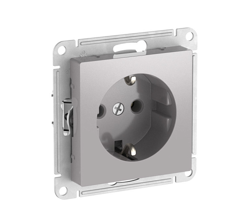 Розетка AtlasDesign 16А с заземлением с быстрозажимными клеммами механизм алюминий Systeme Electric  ATN000343S: фотография 1