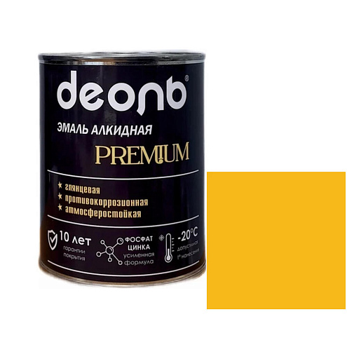 Антикоррозионная глянцевая эмаль PREMIUM ДЕОЛЬ Желтая RAL 1003 0,75л: фотография 1