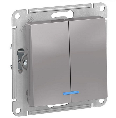 Механизм выключателя 2-кл. ATLAS DESIGN с подсветкой (сх.5а) 10АХ алюм. SchE ATN000353: фотография 1