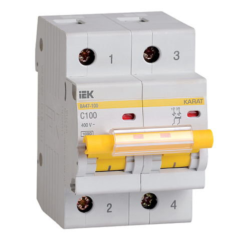 Выключатель автоматический модульный 2п C 100А 10кА ВА47-100 KARAT IEK MVA40-2-100-C: фотография 1