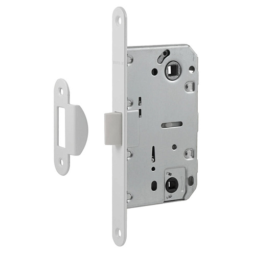Замок М 13П-96 мм под фиксатор с пластиковым язычком с ответной планкой белый: фотография 1