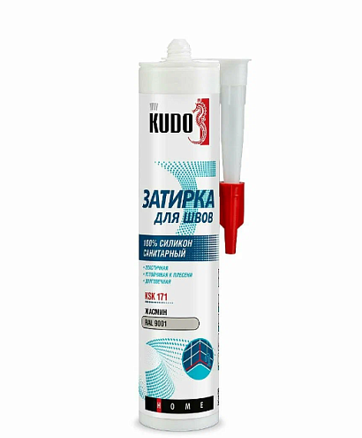 Герметик-затирка для швов KUDO HOME KSK-171 силиконовый санитарный, жасмин RAL9001, 280мл: фотография 1