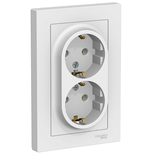 Розетка двойная AtlasDesign с заземлением 16А в сборе белый Systeme Electric ATN000124: фотография 1