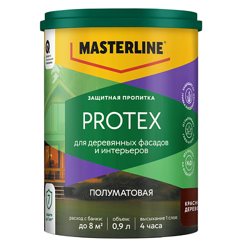Защитная пропитка Masterline Protex деревянных фасадов и интерьеров Красное дерево 0,9л: фотография 1