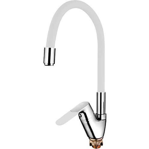 Смеситель для кухни с гибким изливом Ledeme L4153-3 белый/хром: фотография 1