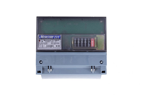 Счетчик &quot;Меркурий&quot; 231 АМ-01 3ф 5-60А 1 класс точн. 1 тариф. имп. вых. мех. табло на DIN-рейку Инкот: фотография 1