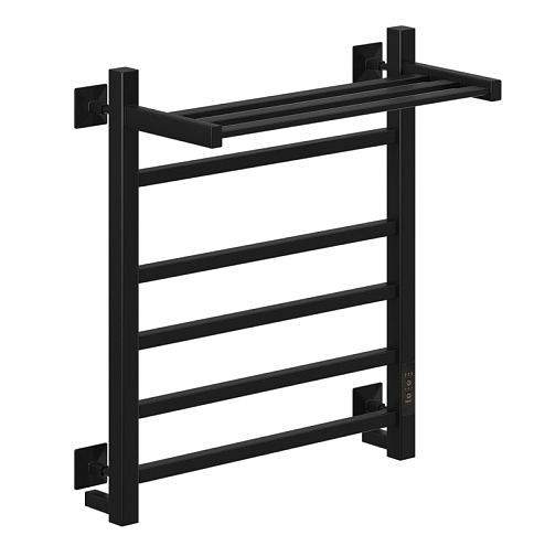 Полотенцесушитель Mixline Fortune 60х50 таймер, 445 Вт, 5 перекладин + полка, прямые квадрат, электрический, черный: фотография 1