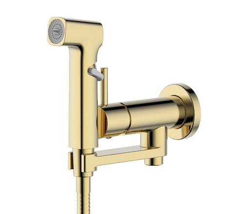 Набор с гигиеническим душем (смеситель + гигиеническая лейка + шланг + шланговое подсоединение с держателем)  Aquatek AQ1819BG Ника, золото: фотография 1