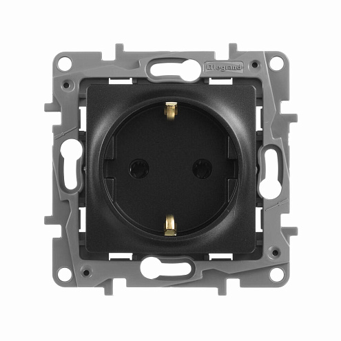 Механизм розетки 1-м СП Etika 2К+З антрацит Leg 672621: фотография 1