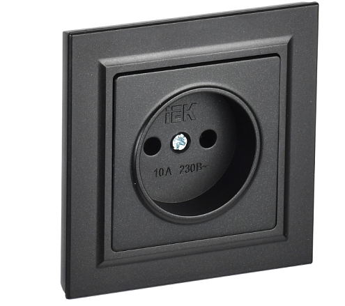 Розетка 1-местная BRITE РСР10-1-0-БрЧ без заземления без защитных шторок 10А в сборе черный IEK BR-R10-10-K02-F: фотография 1