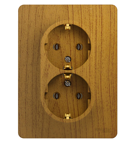 Розетка двойная Glossa 16А IP20 с заземлением в сборе дерево дуб SE GSL000524: фотография 1