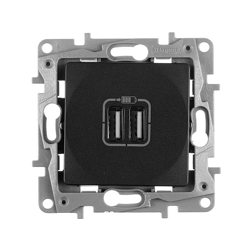 Механизм розетки USB Etika 2мод. 240В/5В 2400мА антрацит Leg 672694: фотография 1