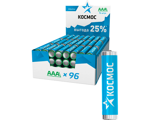 Элемент питания алкалиновый AAA/LR03 (уп.96шт) КОСМОС KOCLR03_96BOX: фотография 1