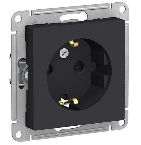 Механизм розетки 1-м СП ATLAS DESIGN с заземл. защ. шторки 16А карбон SchE ATN001045: фотография 1