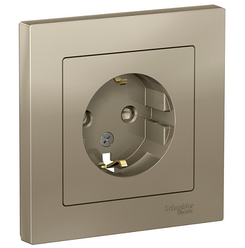 Розетка ATLAS DESIGN с заземл. защ. шторки 16А в сборе шампань SchE ATN000544: фотография 1