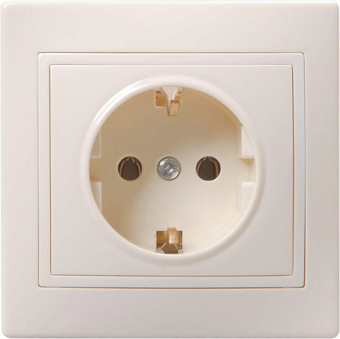 Розетка 1-м СП Кварта РС10-3-ККм 16А IP20 с заземл. без защ. шторок крем. IEK ERK14-K33-16-DM: фотография 1