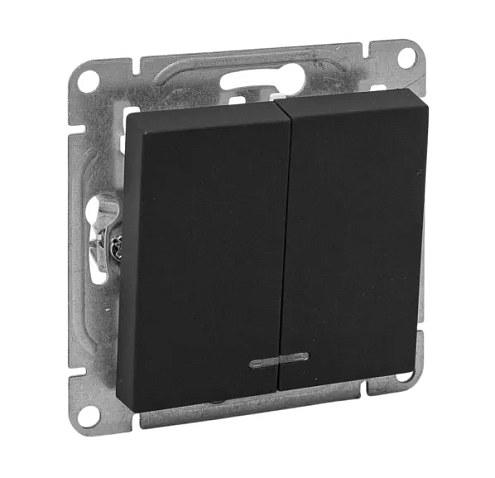 Выключатель 2-клавишный Эпика с подсветкой механизм черный EKF UP1-SWB-24: фотография 1