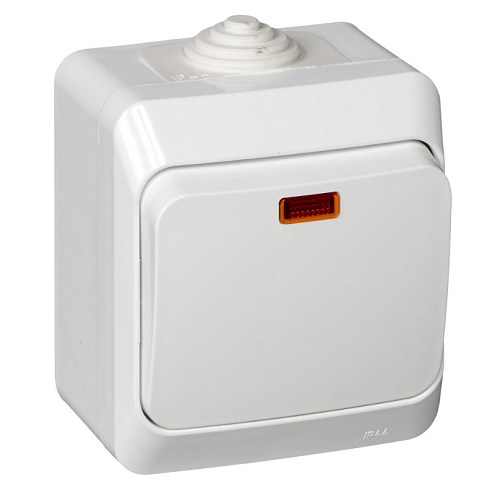 Выключатель 1-клавишный Этюд 10А IP44 10AX с подсветкой белый Systeme Electric BA10-045B: фотография 1