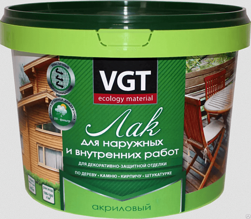 Лак акриловый ВГТ для наружных и внутренних работ, по дереву, глянцевый, 0,9кг : фотография 1